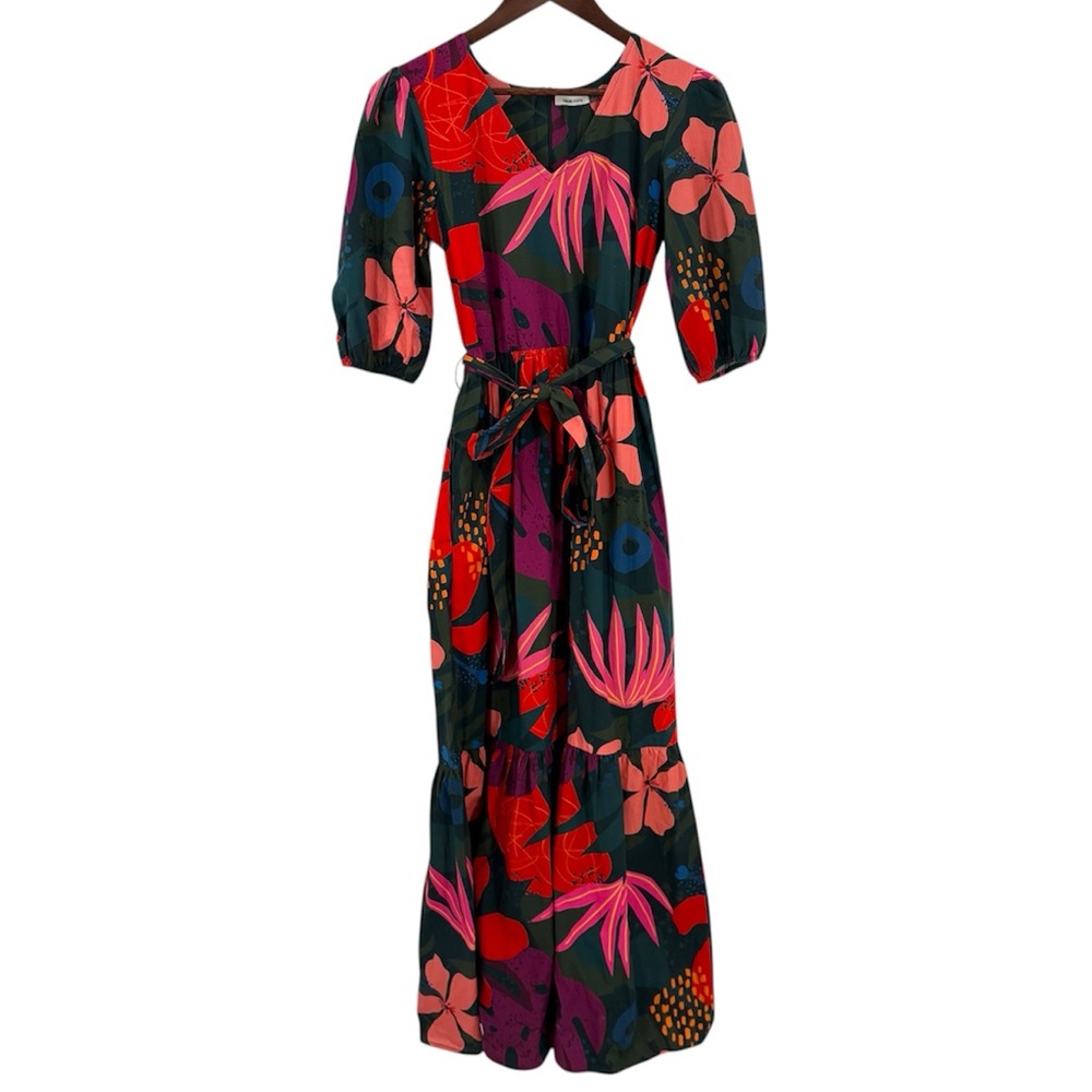 Maude Vivante Colorful Tie Waist tiered Maxi Dress XS
